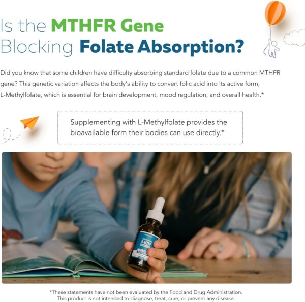 Organic Kids Methylfolate + Methyl B12 Cofactor - Organic Berry Flavor, Sublingual Form - 5-MTHF Form, Superior Form of Folate - Adjustable Dosing for All Ages - Mood, Behavior, Cognition - 1 oz.