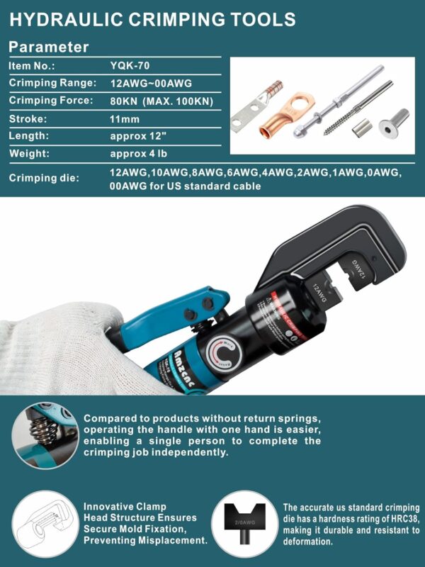 AMZCNC Hydraulic Crimping Tool with 9 Sets of American Standard Dies Battery Terminal Crimper Battery Cable Crimper (Standard US 12 AWG to 2/0 AWG)