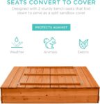 Best Choice Products Kids' Outdoor Wooden Sandbox Large, Cedar Wood with Foldable Bench Seats and Sand Protection, Bottom Liner Included - Brown