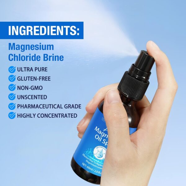 Magnesium Spray, Pure Magnesium Oil Spray for Feet, Natural Ingredient in Glass Bottle, Easy to Absorb and Use 1Pack