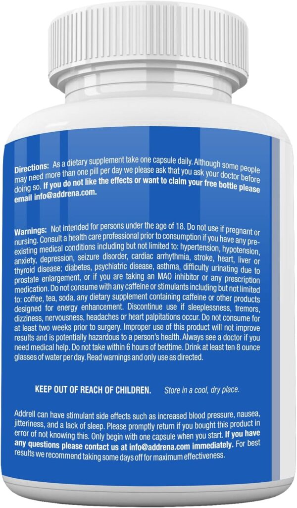 Addrell Energy Stimulant Pills- Natural Nootropic Brain Supplement Alternative Pill & Study Supplements Substitute to Elevate Mental Clarity for Women & Men OTC- 60 Mind Booster Capsules