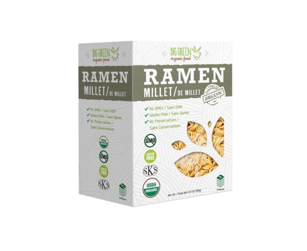 Big Green Organic Food- Organic Millet Ramen, Gluten-Free, Lectin-Free, Non-GMO, Vegan, Wheat and Rice Alternative (2.11 Ounce (12 Pieces))