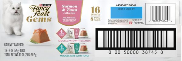 ancy Feast Gems Pate Cat Food Mousse Salmon or Tuna and a Halo of Savory Gravy Wet Cat Food Variety Pack - (1) 8 ct. Boxes - 8 ct. Box