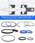 Hydraulic Log Splitter Cylinder Rebuild Seal Kit for 4.0"Bore x 1.75" Rod Cylinder, Dirty Hands Tools Huskee Log Splitter Parts Hydraulic Cylinder Rebuild Kit (Pack of 11)