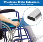 2 Pcs Wheelchair Brake Extenders, 5 Inch Anti-Slip Brake Extension Handles Replacement for Wheelchair Wheel Lock Grips, Transport Chair, Power Chair Accessories (Silver)