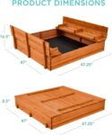 Best Choice Products Kids' Outdoor Wooden Sandbox Large, Cedar Wood with Foldable Bench Seats and Sand Protection, Bottom Liner Included - Brown