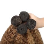 Highlight Kinky Straight Human Hair 3 Bundles P4/27 Bundles Unprocessed Brazilian Virgin Brown Bundles Human Hair Extensions 26 28 30 Inch Ombre 2 Tone Brown Mixed With Blonde Bundles Human Hair