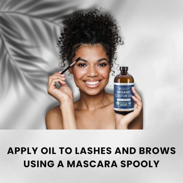 Florisan Organic Castor Oil 16oz Glass Bottle, Cold Pressed, Hexane-Free, Non-GMO, 100% Pure Castor Oil for Hair Growth, Skin, Lashes, Eyebrows, EWG Verified & USDA Organic Certified