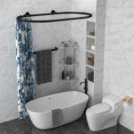 Aluminum Alloy Oval Shower Curtain Rod Hoop Square Shape Bathroom Rod for Clawfoot Tub Free Standing Tubs (Black)
