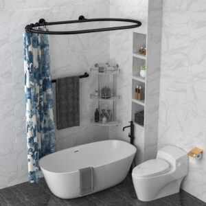Aluminum Alloy Oval Shower Curtain Rod Hoop Square Shape Bathroom Rod for Clawfoot Tub Free Standing Tubs (Black)