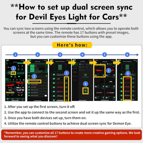Devil's Eye 2pcs:14"x4.3" Programmable ojos led para carro Windshield Display for Sedans, SUVs & Medium Trucks - USB-Powered LED Matrix Panel