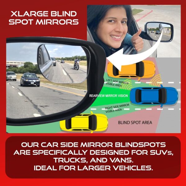 Blind Spot Convex Car Mirrors: XLarge Rear View - Rearview Automotive Mirror for Car - Exterior Accessories and Interior for Women & Men (2Pack)
