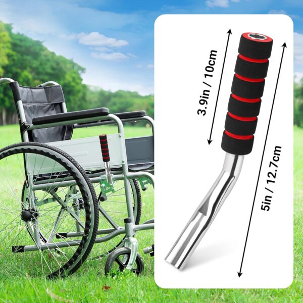 2 Pcs Wheelchair Brake Extenders, 5 Inch Anti-Slip Brake Extension Handles Replacement for Wheelchair Wheel Lock Grips, Transport Chair, Power Chair Accessories (Silver)