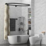 Aluminum Alloy Oval Shower Curtain Rod Hoop Square Shape Bathroom Rod for Clawfoot Tub Free Standing Tubs (Black)