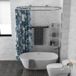 Aluminum Alloy Oval Shower Curtain Rod Hoop Square Shape Bathroom Rod for Clawfoot Tub Free Standing Tubs (Silver: L 43.3, W 25")