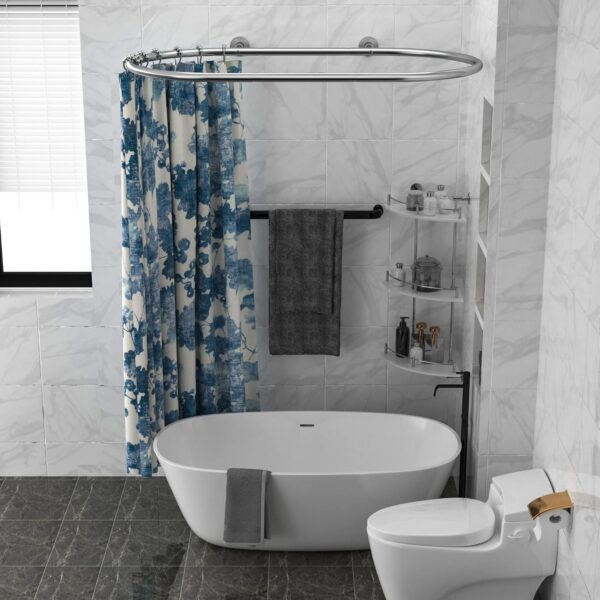 Aluminum Alloy Oval Shower Curtain Rod Hoop Square Shape Bathroom Rod for Clawfoot Tub Free Standing Tubs (Silver: L 43.3, W 25")