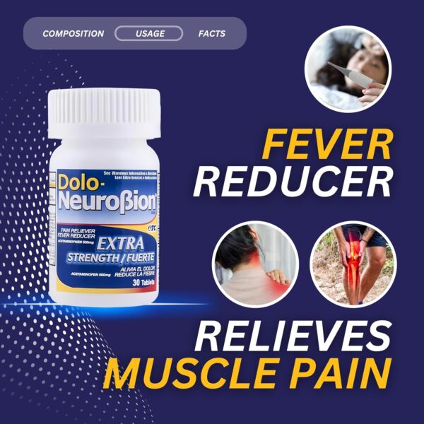 Dolo Neurobion 30 Tablets - Pain Reliever, Fever Reducer, Extra Strength, Fuerte, Alivia el Dolor, Reduce la Fiebre