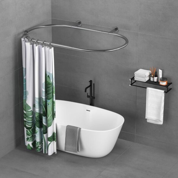 Aluminum Alloy Oval Shower Curtain Rod Hoop Square Shape Bathroom Rod for Clawfoot Tub Free Standing Tubs (Silver: L 43.3, W 25")