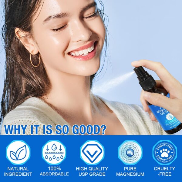 Magnesium Spray, Pure Magnesium Oil Spray for Feet, Natural Ingredient in Glass Bottle, Easy to Absorb and Use 1Pack