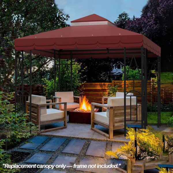 10x10 Canopy Replacement Top Double Tiered Gazebo Cover for Yard, Patio & Garden Durable Sunshade Replacement (Red with lace)