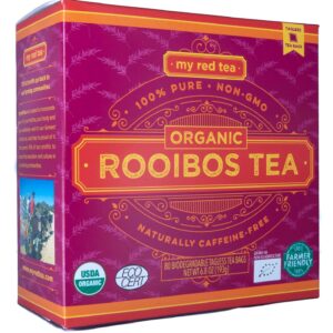 My Red Tea | USDA Organic Rooibos Tea | 80 Tagless Teabags | Single-Origin, Farmer-Friendly, Caffeine-Free | Sustainably Farmed in South Africa | Pure & Natural