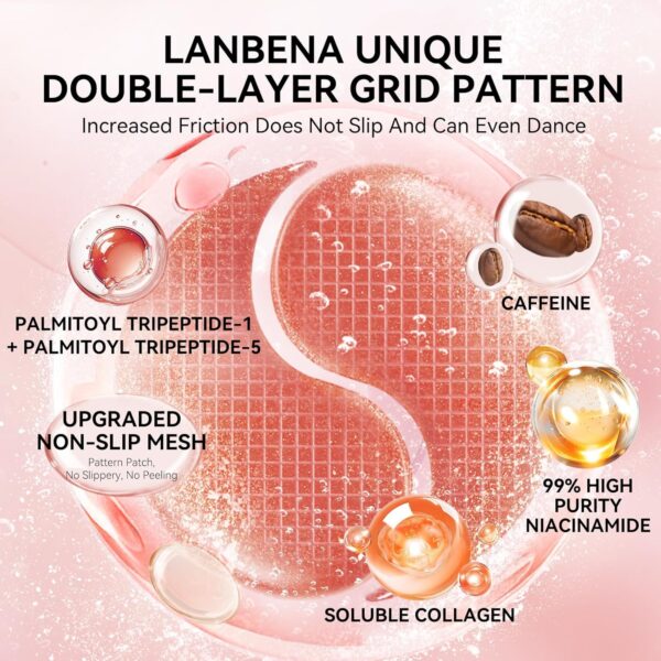 LANBENA Peptides Hydra-Gel Eye Patches for Dark Circles and Puffy Eyes, Reduce Under Eye Bags and Smooth Wrinkles, Anti-Aging, Eye Skin Care Pads With Soluble Collagen and Peptides-30 Pairs