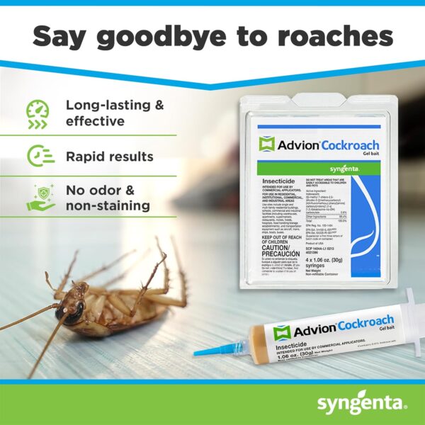 Advion Cockroach Gel Bait, 4 Tubes x 30-Grams, 4 Plunger and 4 Tips, German Roach Insect Pest Control, Indoor and Outdoor Use, Roach Killer Gel for American, German and Other Major Cockroach Species