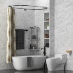 Aluminum Alloy Oval Shower Curtain Rod Hoop Square Shape Bathroom Rod for Clawfoot Tub Free Standing Tubs (Silver: L 43.3, W 25")