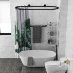 Aluminum Alloy Oval Shower Curtain Rod Hoop Square Shape Bathroom Rod for Clawfoot Tub Free Standing Tubs (Black)