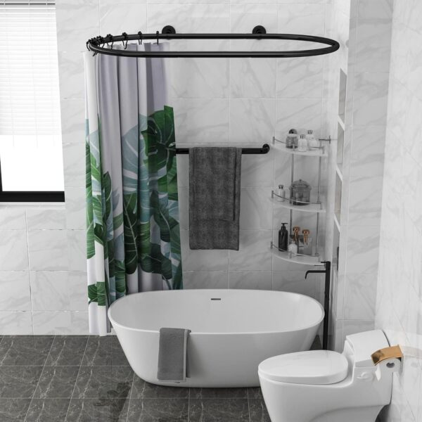 Aluminum Alloy Oval Shower Curtain Rod Hoop Square Shape Bathroom Rod for Clawfoot Tub Free Standing Tubs (Black)