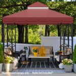 10x10 Canopy Replacement Top Double Tiered Gazebo Cover for Yard, Patio & Garden Durable Sunshade Replacement (Red with lace)
