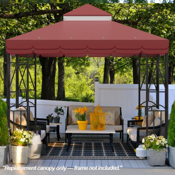 10x10 Canopy Replacement Top Double Tiered Gazebo Cover for Yard, Patio & Garden Durable Sunshade Replacement (Red with lace)