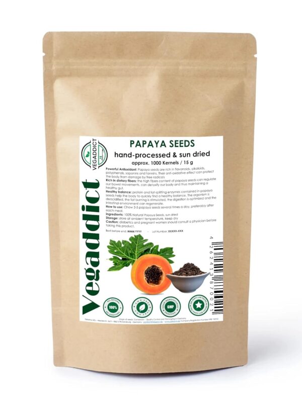 100% Natural Sun Dried Papaya Seeds | High Papain & Carpain (digestive enzymes) Content | No Additives | Vegan | Laboratory Tested | Gluten & Lactose Free | Ethycally sourced | (25g)