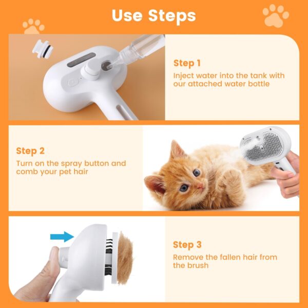 3 in 1 Cat Steam Brush, Pet Steam Brush for Cat Dog Long Short Haired, Pet Spray Hair Removal Comb for Small Animals Shedding & Grooming, Water Mist Spray Brushes with Release Button(White)