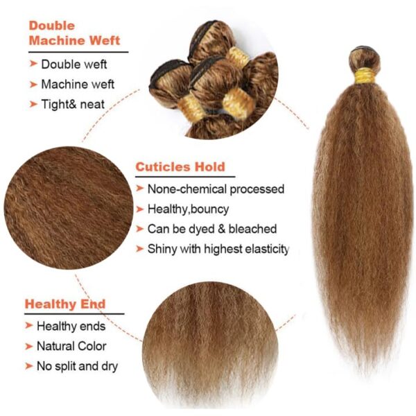 Highlight Kinky Straight Human Hair 3 Bundles P4/27 Bundles Unprocessed Brazilian Virgin Brown Bundles Human Hair Extensions 26 28 30 Inch Ombre 2 Tone Brown Mixed With Blonde Bundles Human Hair