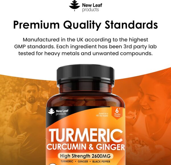 Turmeric Tablets - High Strength Extract with Black Pepper & Ginger (365 Tablets) Active 95% Turmeric Curcumin Supplements, Vegan, GMP, GMO Free Gluten Free, UK Made by New Leaf