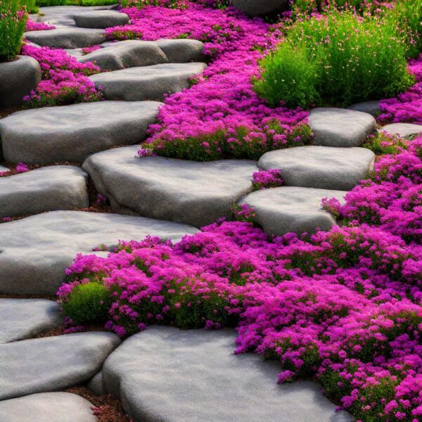 2000+ Mix Creeping Thyme Seeds Ground Cover for Planting - 4 Perennial Thyme Non-GMO Heirloom Blue, Purple, Red, Yellow Beautiful Flower