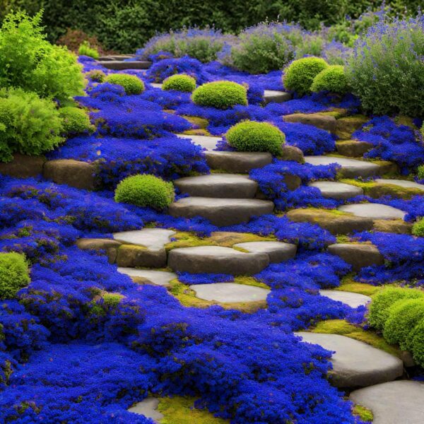 2000+ Mix Creeping Thyme Seeds Ground Cover for Planting - 4 Perennial Thyme Non-GMO Heirloom Blue, Purple, Red, Yellow Beautiful Flower