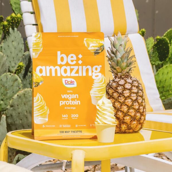 BE AMAZING Vegan Protein Powder, Dole Whip Pineapple, 20g Plant Based Protein with Prebiotic Fiber, Low Carb, Dairy and Gluten Free Shake Mix, No Added Sugar, 29.3 oz, 25 Servings