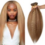 Highlight Kinky Straight Human Hair 3 Bundles P4/27 Bundles Unprocessed Brazilian Virgin Brown Bundles Human Hair Extensions 26 28 30 Inch Ombre 2 Tone Brown Mixed With Blonde Bundles Human Hair