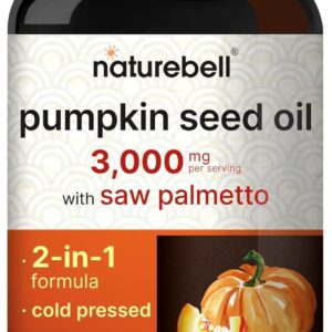 NatureBell Virgin Pumpkin Seed Oil 3,000mg Per Serving with Saw Palmetto, 240 Softgels | Cold Pressed – Rich in Omega 6 & 9 Essential Fatty Acids – Prostate & Bladder Supplements, Non-GMO