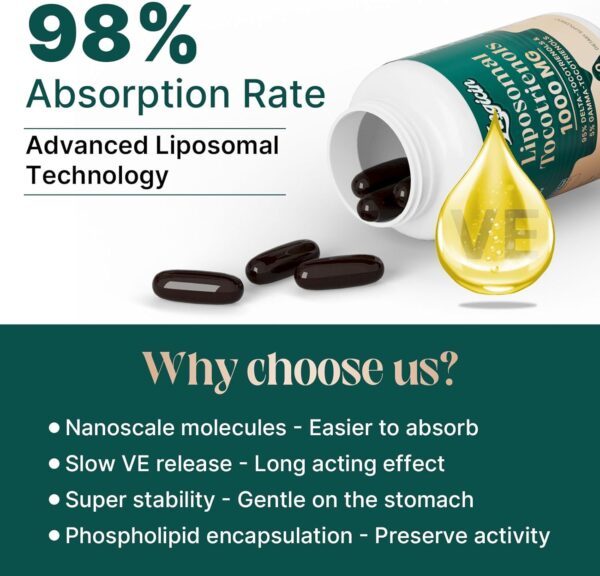 Vitamin E Tocotrienols - Liposomal Tocotrienols Supplement 1000mg, Highly Absorbable Delta Tocotrienol and Gamma Tocotrienol for Bone Health, and Antioxidant Support, 120 Softgels