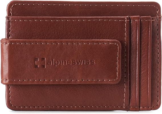 Alpine Swiss Harper Mens RFID Slim Money Clip Front Pocket Wallet Minimalist Leather ID Card Holder