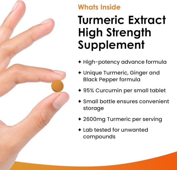 Turmeric Tablets - High Strength Extract with Black Pepper & Ginger (365 Tablets) Active 95% Turmeric Curcumin Supplements, Vegan, GMP, GMO Free Gluten Free, UK Made by New Leaf