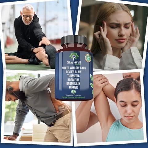 Pain Relief- White Willow Bark Extract, Devil's Claw, Turmeric, Boswellia, Bromelain and Ginger Premium Extract Blend- 120ct