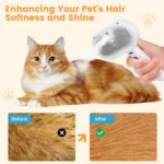 3 in 1 Cat Steam Brush, Pet Steam Brush for Cat Dog Long Short Haired, Pet Spray Hair Removal Comb for Small Animals Shedding & Grooming, Water Mist Spray Brushes with Release Button(White)