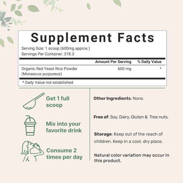 Micro Ingredients Organic Red Yeast Rice Powder, 8 Ounce (1 Year Supply), Non-GMO, Vegan Friendly