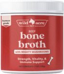 Wild Acre Premium Beef Bone Broth for Dogs – High Protein + Collagen Enhanced with Mushroom Blend for Strong Bones, Joint Flexibility, Digestive Comfort, and Immune Support - Natural Dog Food Topper