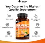 Turmeric Tablets - High Strength Extract with Black Pepper & Ginger (365 Tablets) Active 95% Turmeric Curcumin Supplements, Vegan, GMP, GMO Free Gluten Free, UK Made by New Leaf