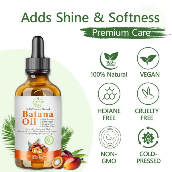Batana Oil for Hair Growth Organic Raw Batana Hair Oil Natural Cold Pressed Pure Glass Bottle Oils to Thicken Brows, Repair Hair & Scalp, Fights Frizz, All Hair Types (2 fl oz) by MMPANG